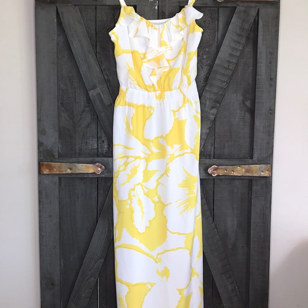 Ann Taylor LOFT Yellow and White Floral Maxi Dress